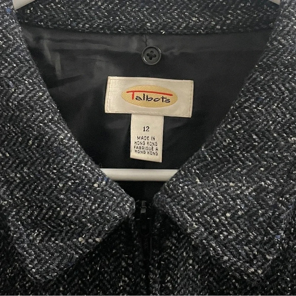 Vintage Talbots Herringbone Tweed Zip Jacket. blue black wool silk blazer zipper - Picture 8 of 12